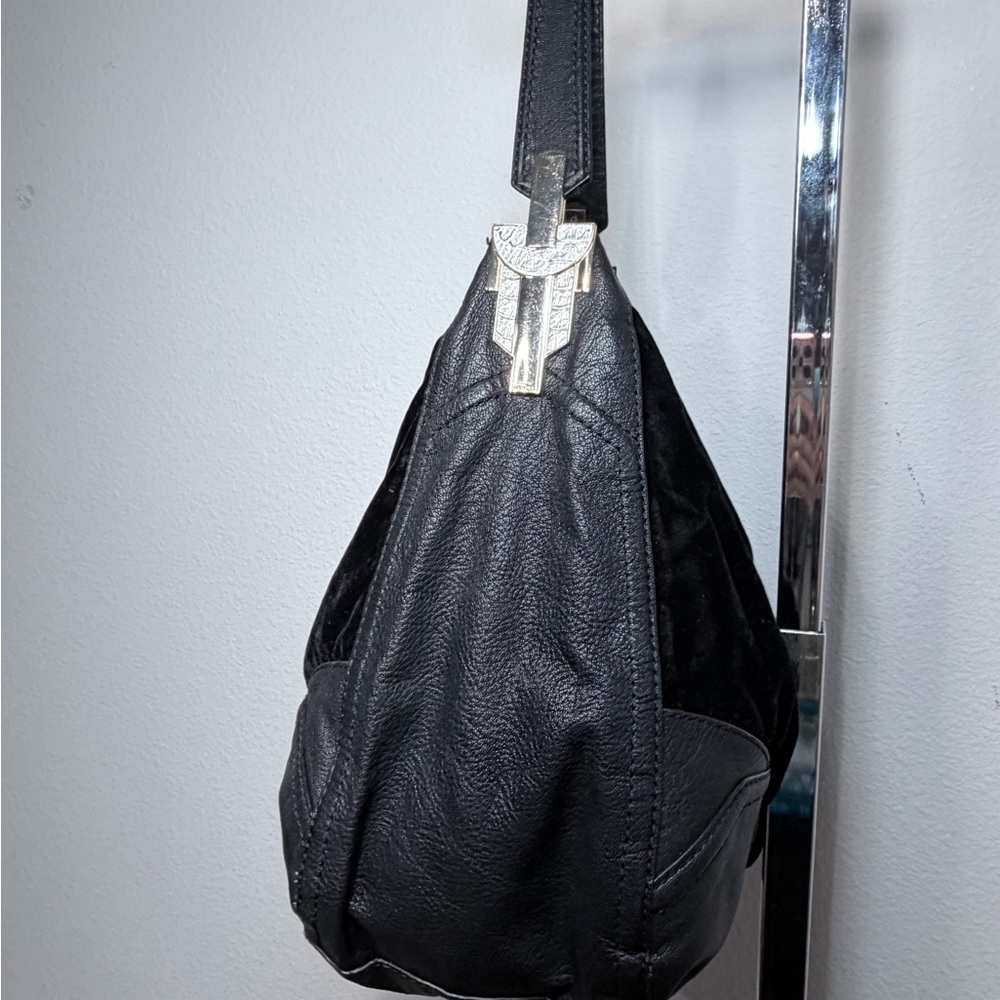 Y2K Juicy Couture Black Velvet & Leather Shoulder Bag - Picture 7 of 14